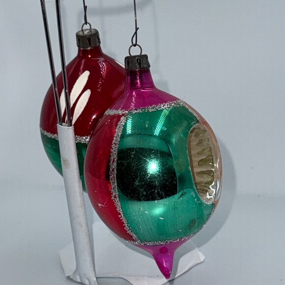 2 VTG MERCURY MICA GLASS INDENT HANDPAINTED CHRISTMAS ORNAMENTS Teardrop Pinks - Picture 12 of 14